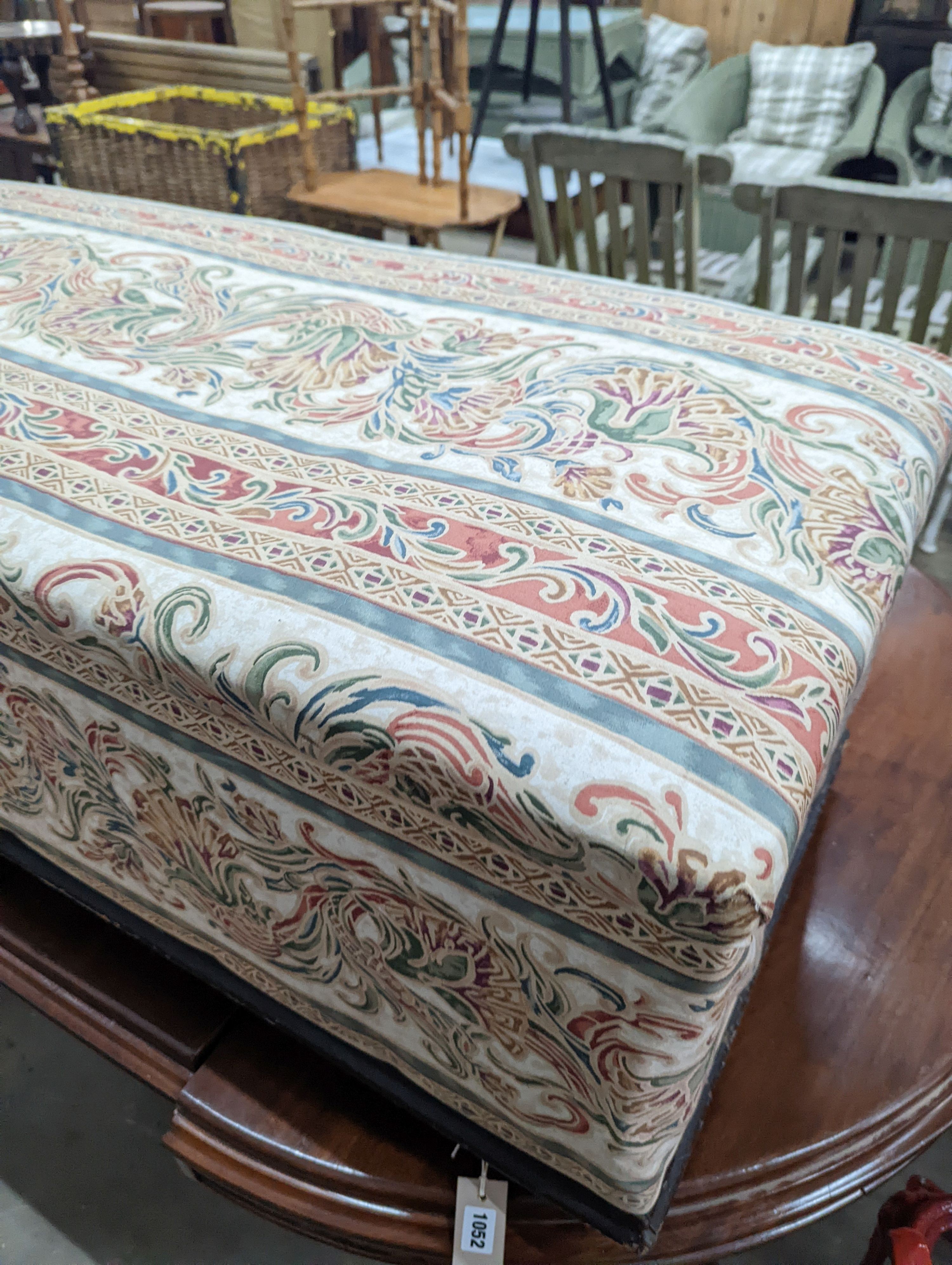 A late Victorian upholstered ottoman, length 121cm, depth 56cm, height 45cm